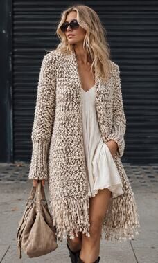 Umgee USA M/L Marled Chunky Knit Fringe Open Front Boho Cardigan Sweater NWT